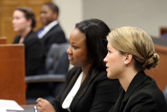 Law students in the courtroom